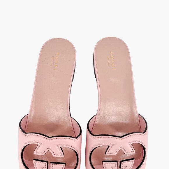 Gucci Cosmos GG Cutout Slide Sandals Size 40 US 10 Pink Leather Flat Interlock - Picture 6 of 13